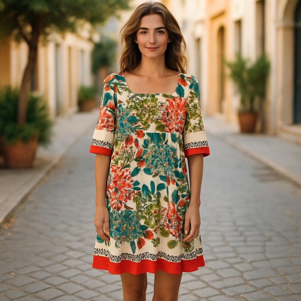 ☀️Sale New York dress floral boho peasant  empire bell sleeve dress sz 4